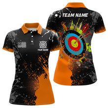 Load image into Gallery viewer, Personalized Paint Orange 3D Target Archery Women Polo &amp; Quarter-Zip Shirts, Archery Jerseys Attires TDM1970
