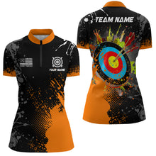 Load image into Gallery viewer, Personalized Paint Orange 3D Target Archery Women Polo &amp; Quarter-Zip Shirts, Archery Jerseys Attires TDM1970