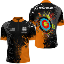 Load image into Gallery viewer, Personalized Paint Orange 3D Target Archery Men Polo &amp; Quarter-Zip Shirts, Archery Jerseys Attires TDM1970