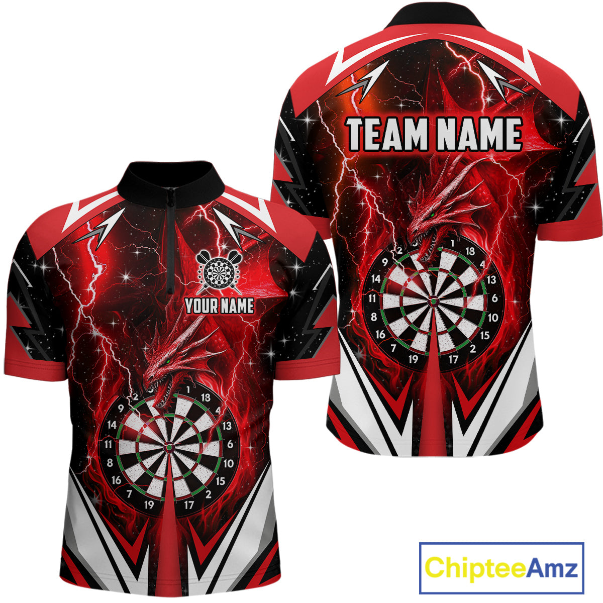 Red Darts Jerseys Custom Thunder Lightning Dragon Dart Shirt Team Polo & Quarter Zip For Men TDM4315