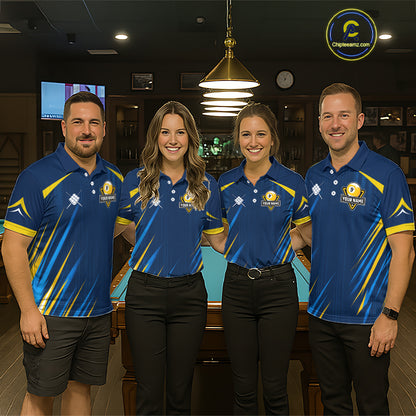 Personalized Blue Yellow 9 Ball Wings Women's Billiard Shirts Custom 9 Ball Pool Team Jersey TDM7167