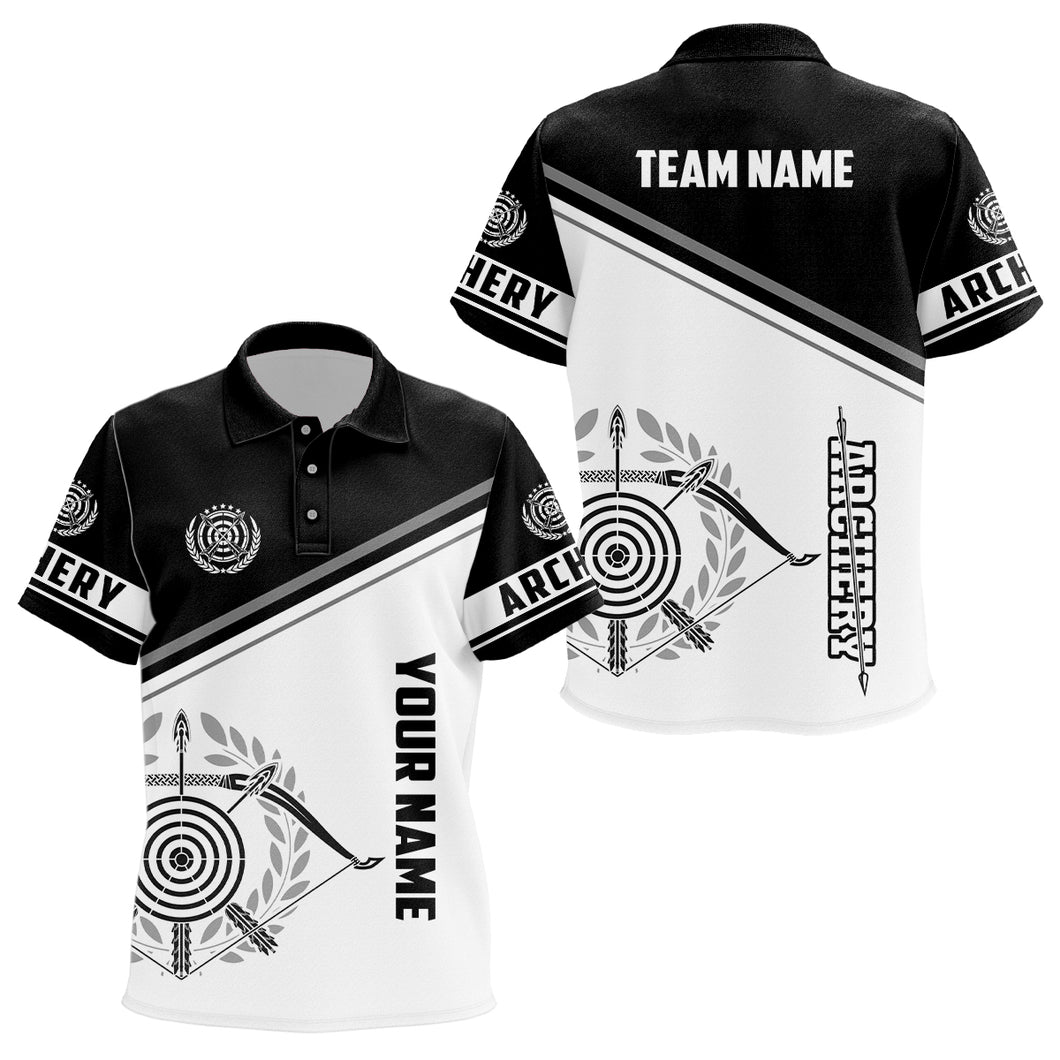 Personalized Black White Archery Bow 3D Polo Shirts For Kid Custom Archery Team Uniform Shirts TDM0519