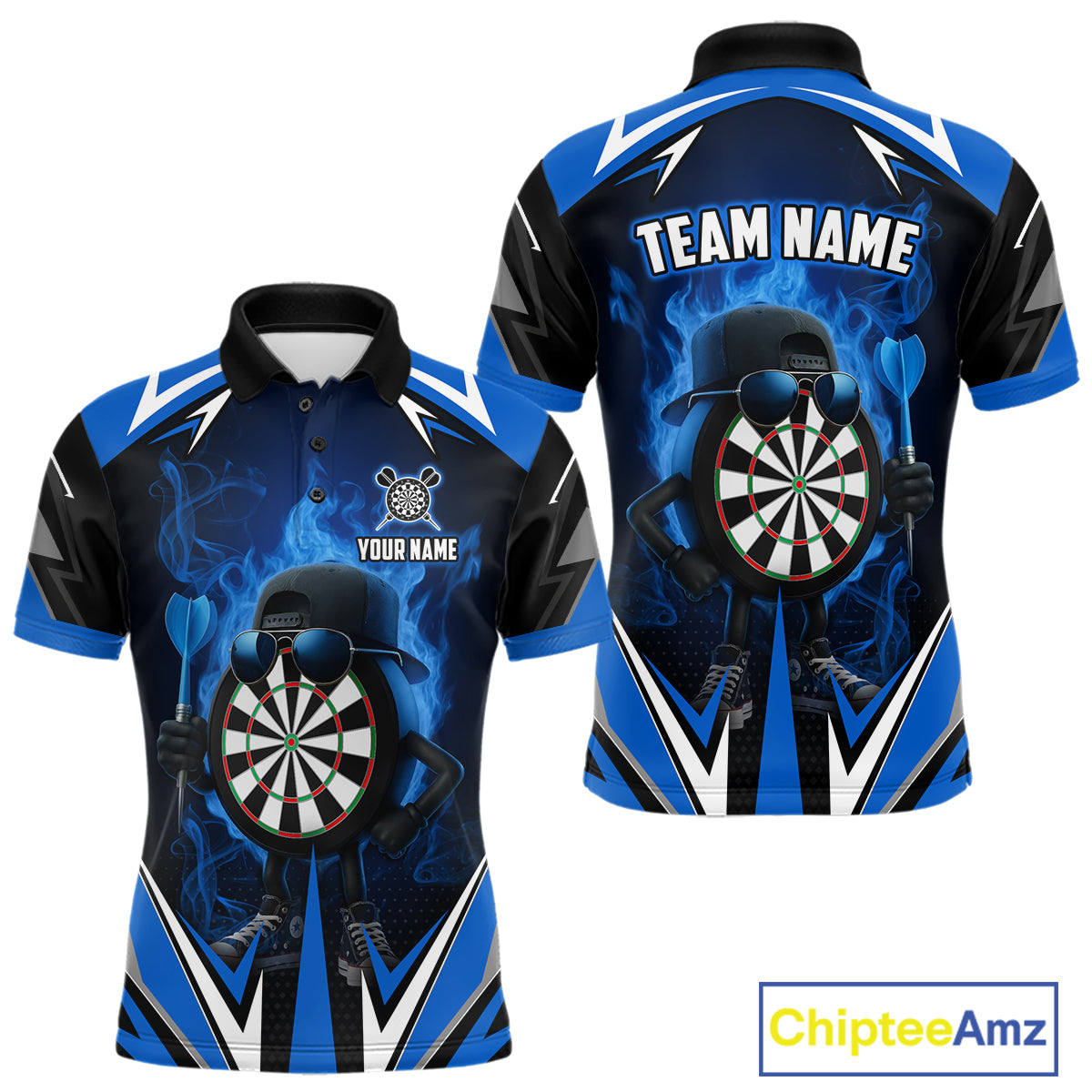 Funny Dartboard Blue Flaming Darts Shirt For Men Custom Darts Jersey Team Polo & Quarter Zip TDM5386