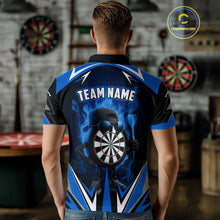 Load image into Gallery viewer, Funny Dartboard Blue Flaming Darts Shirt For Men Custom Darts Jersey Team Polo &amp; Quarter Zip TDM5386