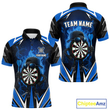 Load image into Gallery viewer, Funny Dartboard Blue Flaming Darts Shirt For Men Custom Darts Jersey Team Polo &amp; Quarter Zip TDM5386