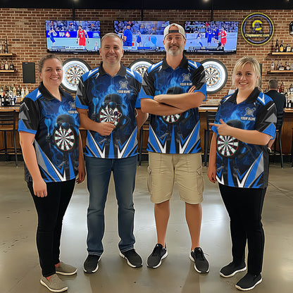 Funny Dartboard Blue Flaming Darts Shirt For Women Custom Darts Jersey Team Polo & Quarter Zip TDM5386