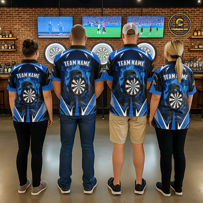 Funny Dartboard Blue Flaming Darts Shirt For Women Custom Darts Jersey Team Polo & Quarter Zip TDM5386