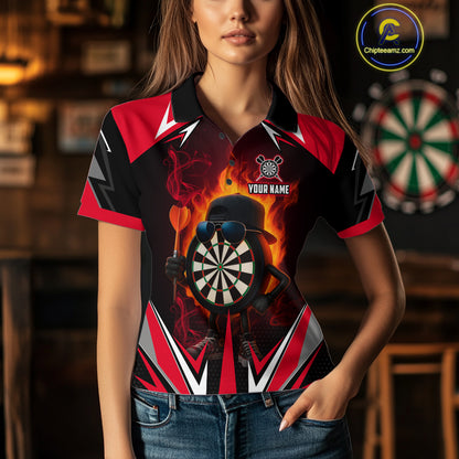 Funny Dartboard Red Flaming Darts Shirt For Women Custom Darts League Jersey Team Polo & Quarter Zip TDM5387