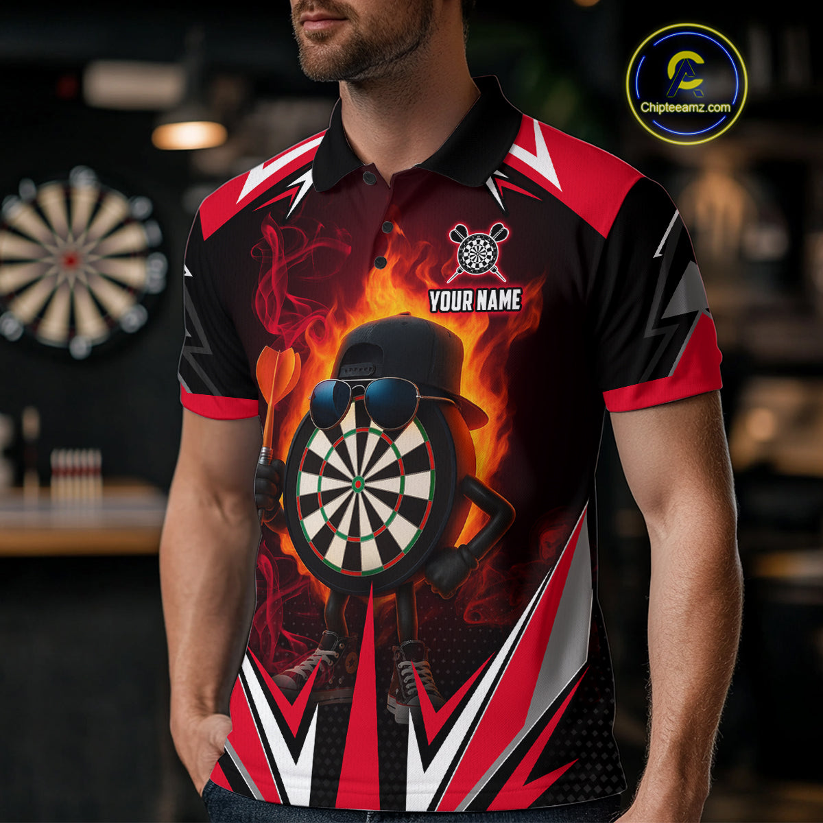 Funny Dartboard Red Flaming Darts Shirt For Men Custom Darts League Jersey Team Polo & Quarter Zip TDM5387