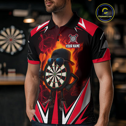 Funny Dartboard Red Flaming Darts Shirt For Men Custom Darts League Jersey Team Polo & Quarter Zip TDM5387