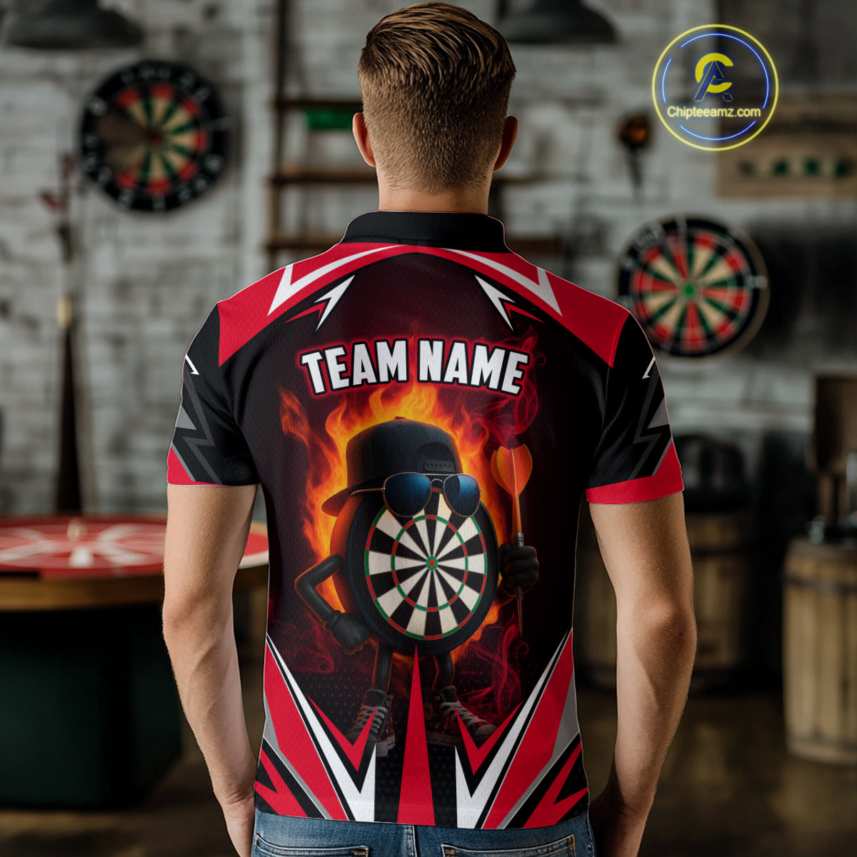 Funny Dartboard Red Flaming Darts Shirt For Men Custom Darts League Jersey Team Polo & Quarter Zip TDM5387
