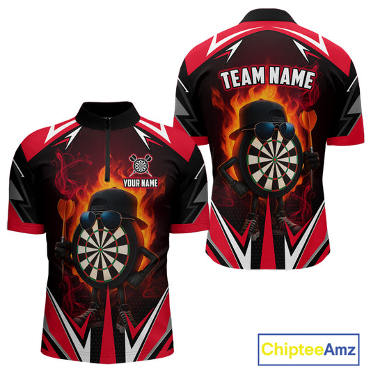Funny Dartboard Red Flaming Darts Shirt For Men Custom Darts League Jersey Team Polo & Quarter Zip TDM5387