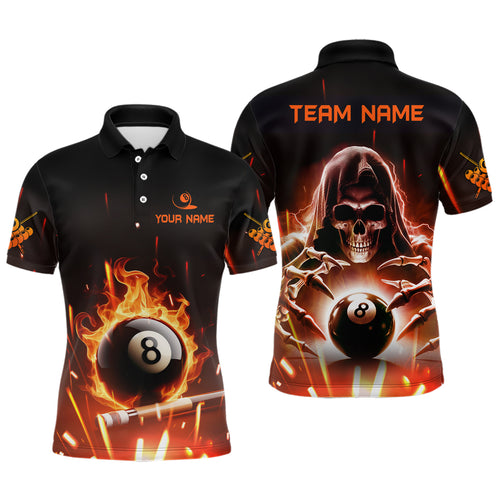 Billiard Skeleton Flaming 8 Ball Pool Personalized Men Polo Shirts Custom Pool League Team Shirts TDM1075