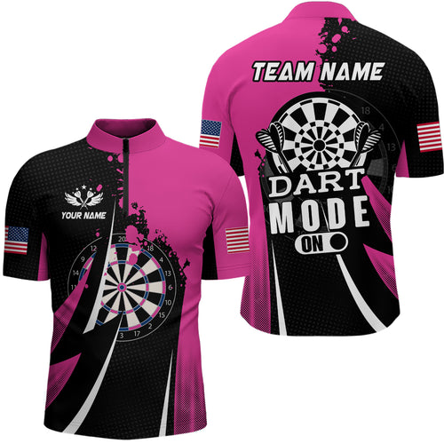 Pink Dart Mode On Men Darts Quarter-Zip Shirts Custom Unique Mother's Day Darts Gifts TDM1401