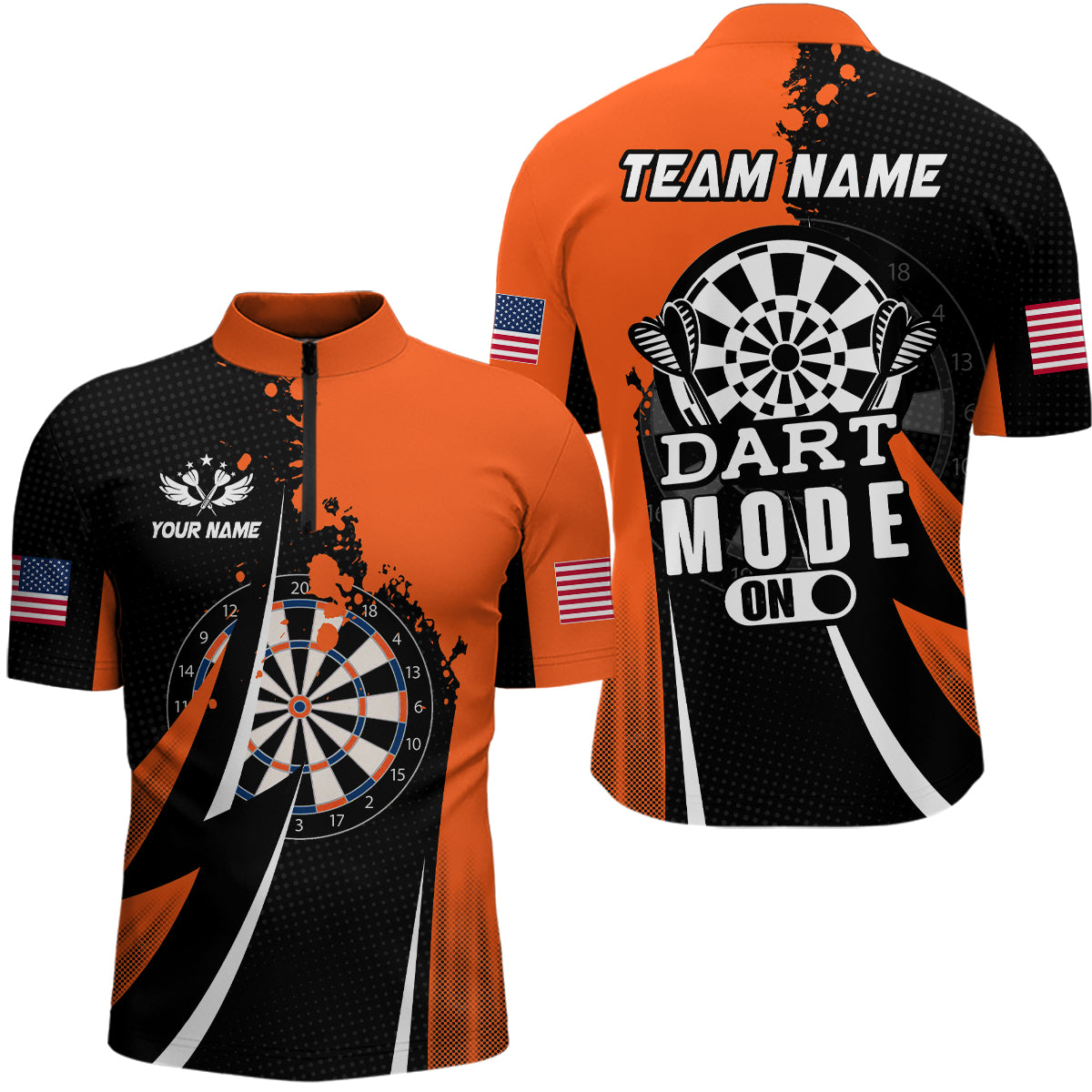 Personalized Orange Dart Mode On Men Darts Polo & Quarter-Zip Shirt Custom Darts Jersey Team Shirts TDM1652