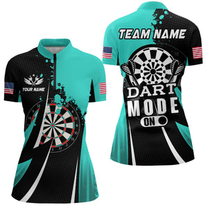 Personalized Turquoise Dart Mode On Women Polo & Quarter-Zip Shirt Custom Darts Jersey Team Shirts TDM1653