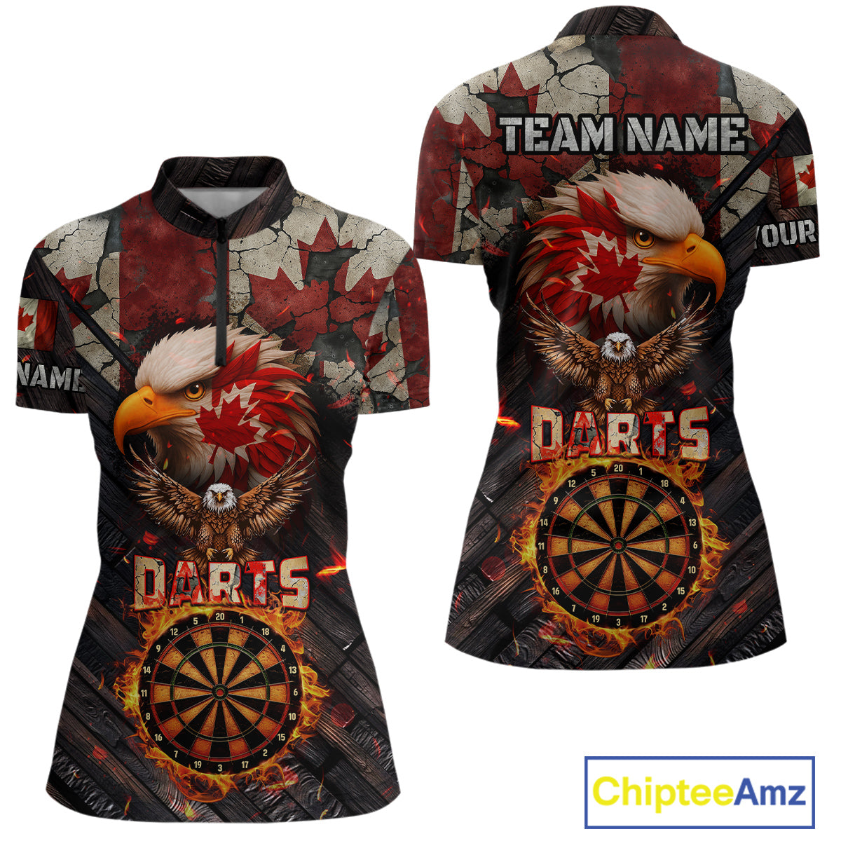 Canada Flag 3D Dartboard Fire Flame Custom Eagle Darts Shirt For Women, Patriotic Darts Team Jersey TDM4148