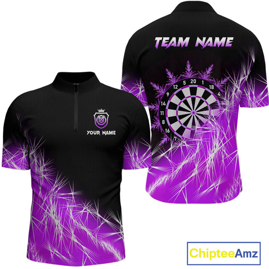 Purple Icy Lights Mens Darts Polo & Quarter Zip Custom Dart Shirts For Team Darts Jerseys Outfit TDM4149