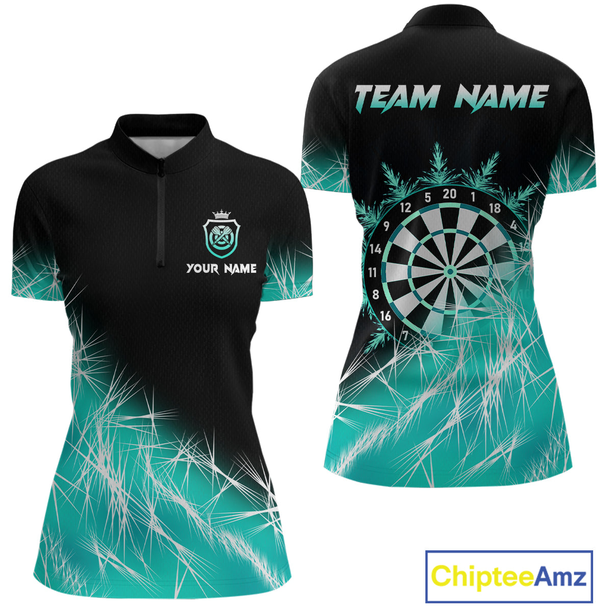 Turquoise Icy Lights Womens Darts Polo & Quarter Zip Custom Dart Shirt For Team Darts Jersey Outfit TDM4150