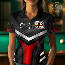Load image into Gallery viewer, Personalized Billiard 8 Ball &amp; 9 Ball Pool Polo, 1/4 Zip For Women Custom Team Billiard Jerseys |Red TDM4152