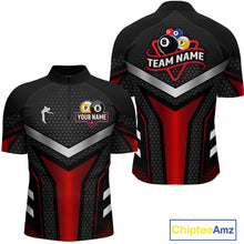 Load image into Gallery viewer, Personalized Billiard 8 Ball &amp; 9 Ball Pool Polo, 1/4 Zip For Men Custom Team Billiard Jerseys |Red TDM4152