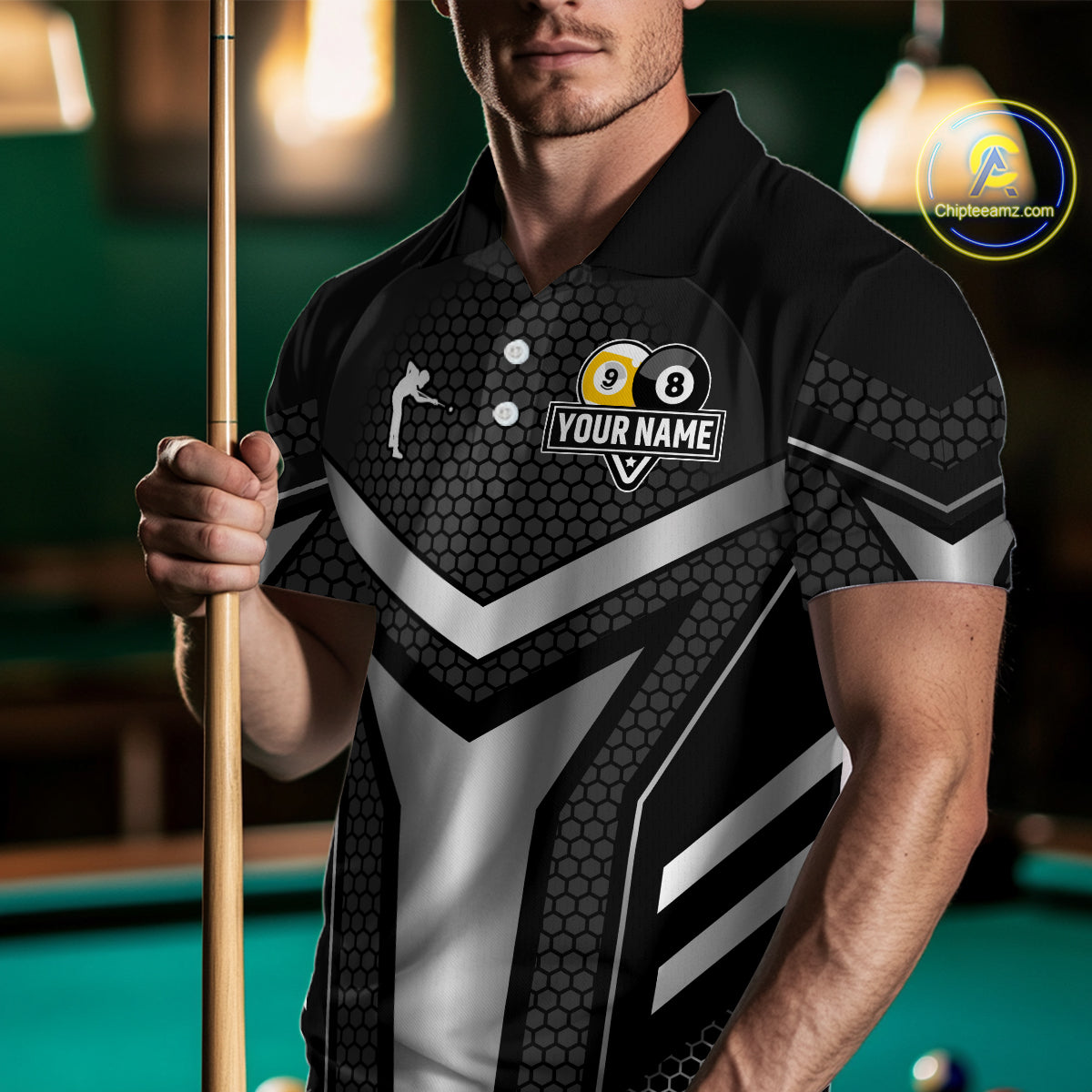 Personalized Billiard 8 Ball & 9 Ball Pool Polo, 1/4 Zip For Men Custom Team Billiard Jersey|White TDM4153
