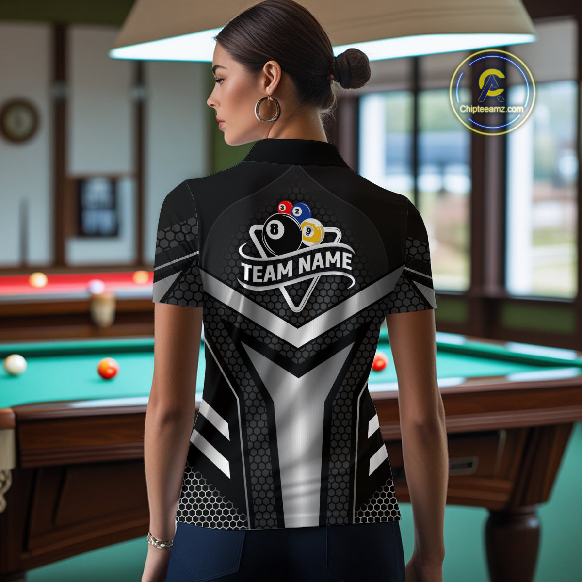 Personalized Billiard 8 Ball & 9 Ball Pool Polo, 1/4 Zip For Women Custom Team Billiard Jersey|White TDM4153