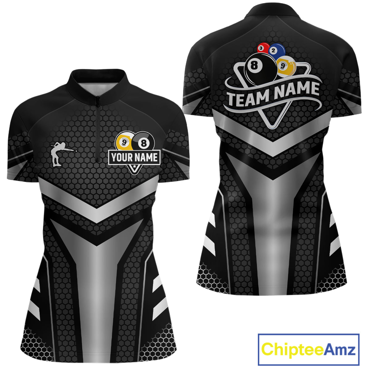 Personalized Billiard 8 Ball & 9 Ball Pool Polo, 1/4 Zip For Women Custom Team Billiard Jersey|White TDM4153