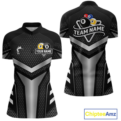 Personalized Billiard 8 Ball & 9 Ball Pool Polo, 1/4 Zip For Women Custom Team Billiard Jersey|White TDM4153