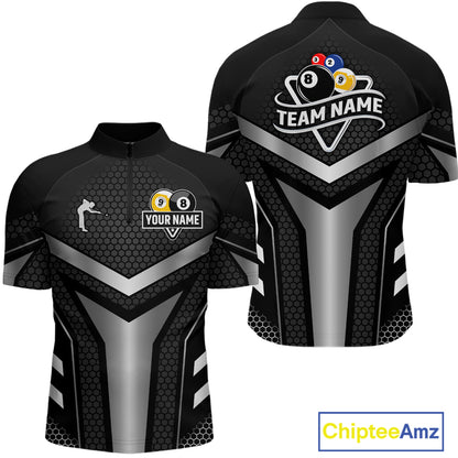 Personalized Billiard 8 Ball & 9 Ball Pool Polo, 1/4 Zip For Men Custom Team Billiard Jersey|White TDM4153