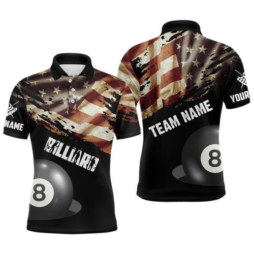 Personalized Retro American Flag 8 Ball Billiard Shirts For Men Custom Patriotic Billiard Jerseys TDM2176