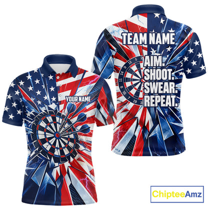 American Flag Aim Shoot Swear Repeat Darts Shirt For Men Custom Patriotic Dart League Team Jersey TDM7813