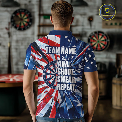 American Flag Aim Shoot Swear Repeat Darts Shirt For Men Custom Patriotic Dart League Team Jersey TDM7813