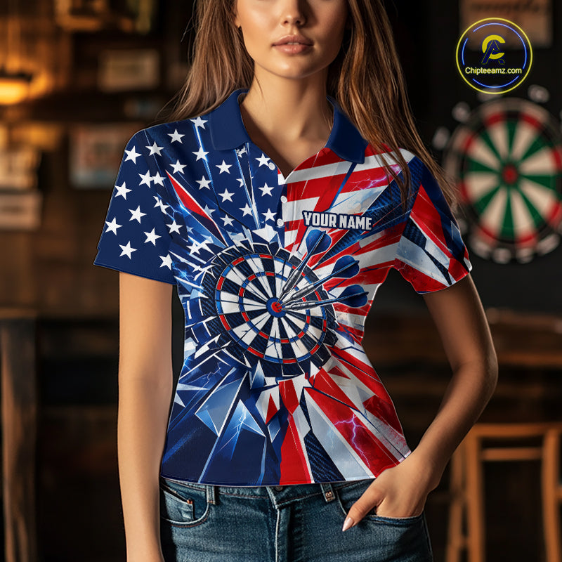 American Flag Aim Shoot Swear Repeat Darts Shirt For Women Custom Patriotic Dart League Team Jersey TDM7813