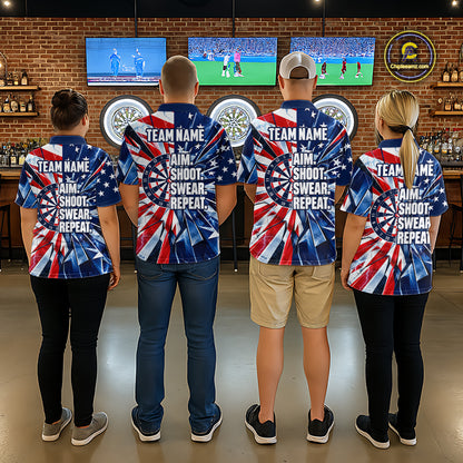American Flag Aim Shoot Swear Repeat Darts Shirt For Men Custom Patriotic Dart League Team Jersey TDM7813