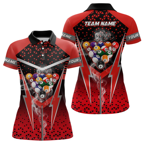 Personalized Red Billiard Balls Smoke Women Polo Shirts Custom Team Name Billiard Jerseys For Player TDM0525