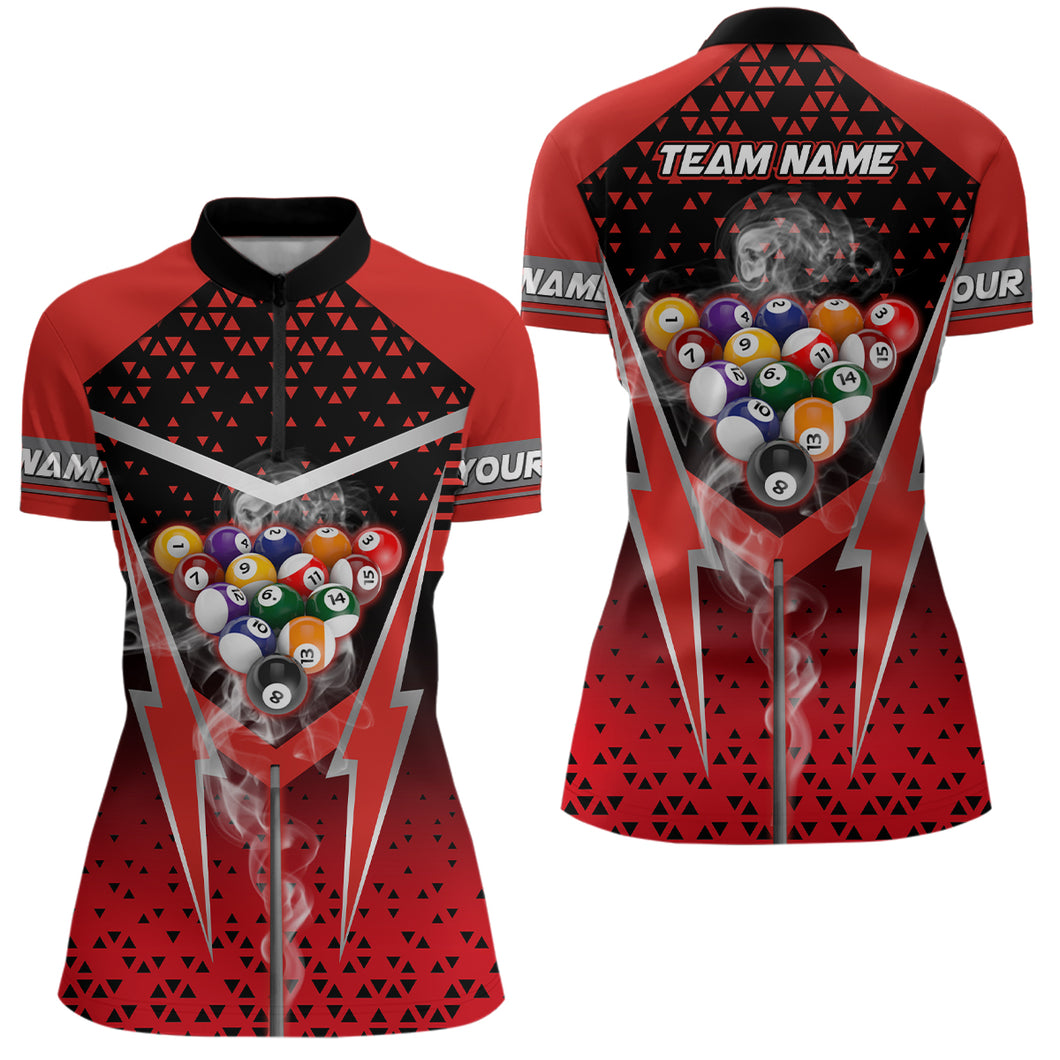 Personalized Red Billiard Balls Smoke Women Quarter-Zip Shirts Custom Name Billiard Jerseys TDM0525