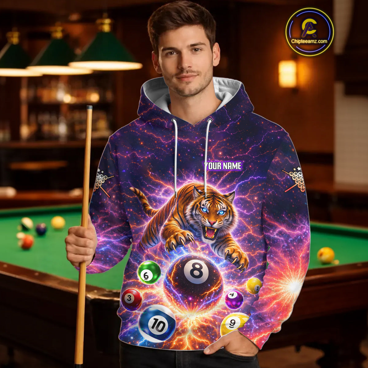 Colorful Pool Balls Tiger Billiard Hoodie For Men And Women Custom Thunder Lightning 8 Ball Hoodie TDM5685