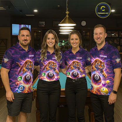 Colorful Billiard Balls Tiger Pool Shirt For Men Custom Thunder Lighting Billiard Team Jersey TDM5685