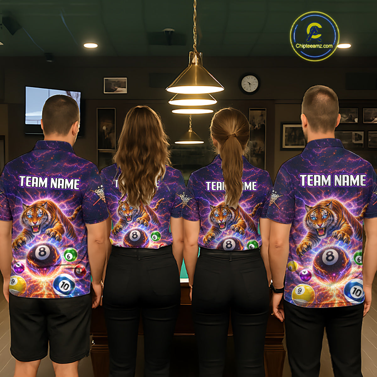 Colorful Billiard Balls Tiger Pool Shirt For Men Custom Thunder Lighting Billiard Team Jersey TDM5685