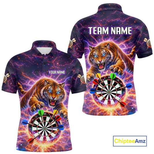 Colorful Thunder Lightning Tiger Darts Shirt For Men Custom Darts Jersey Team Polo & 1/4 Zip TDM5686