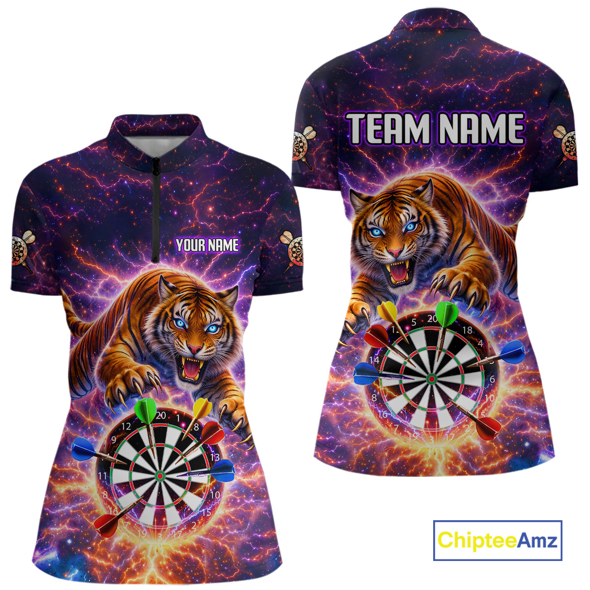 Colorful Thunder Lightning Tiger Darts Shirt For Women Custom Darts Jersey Team Polo & 1/4 Zip TDM5686