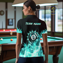 Load image into Gallery viewer, Turquoise Icy Light 8 Ball Pool Billiard Polo &amp; 1/4 Zip For Women Custom Billiard Team Jerseys  TDM5689