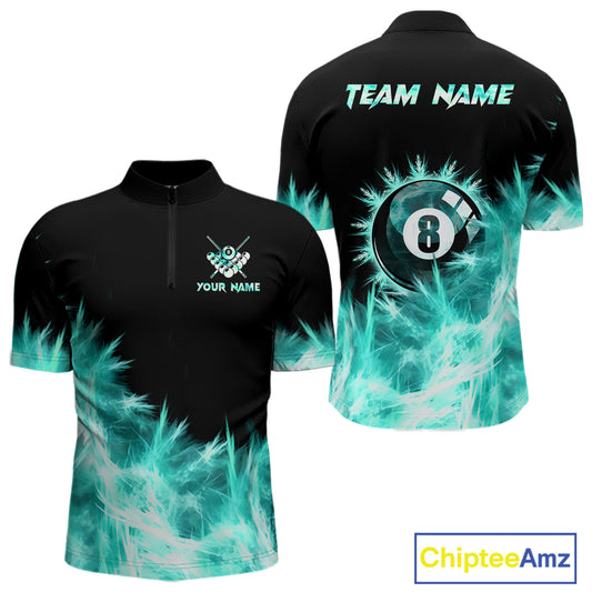 Turquoise Icy Light 8 Ball Pool Billiard Polo & 1/4 Zip For Men Custom Billiard Team Jerseys TDM5689