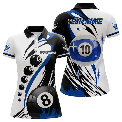 Personalized Billiard 8 Ball & 10 Ball Women Polo Shirts, Custom Team Name Billiard Attire Jerseys TDM1078