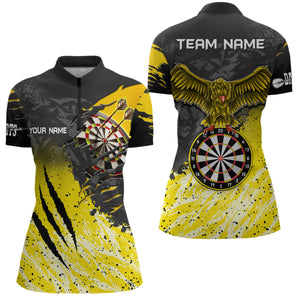 Personalized Yellow Black Eagle Dartboard Dart Polo & Quarter Zip For Women Custom Team Dart Jerseys TDM3521