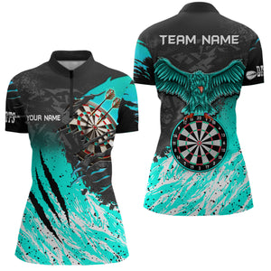 Personalized Turquoise Black Eagle Dartboard Dart Polo & 1/4 Zip For Women Custom Team Dart Jerseys TDM3522