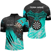 Load image into Gallery viewer, Personalized Turquoise Black Eagle Dartboard Dart Polo &amp; 1/4 Zip For Men Custom Team Dart Jerseys TDM3522