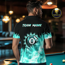 Load image into Gallery viewer, Turquoise Icy Light 8 Ball Pool Billiard Polo &amp; 1/4 Zip For Men Custom Billiard Team Jerseys  TDM5689