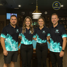 Load image into Gallery viewer, Turquoise Icy Light 8 Ball Pool Billiard Polo &amp; 1/4 Zip For Men Custom Billiard Team Jerseys  TDM5689